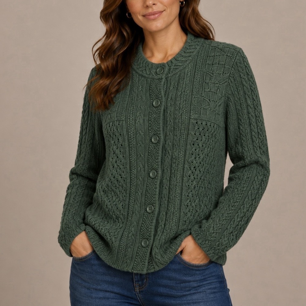 LL Bean Green Stitchworks Button Up Cotton Cardigan Sweater Size 2X